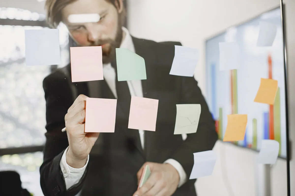 Brainstorming session sticky notes abstract